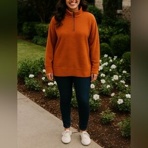 Aventura Orange Marlowe 1/4 Zip Fleece Pullover Sweater